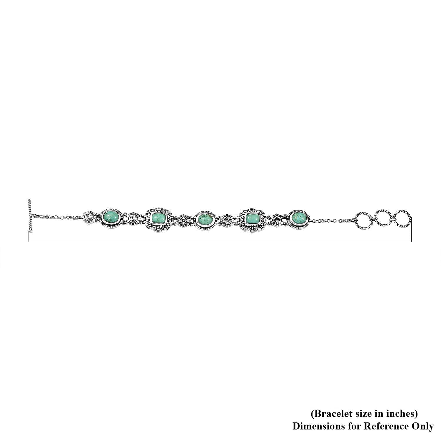 D'Joy Artisan Crafted Royston Turquoise 8.40 ctw Floral Bracelet in Sterling Silver (6.50-8.0In) 