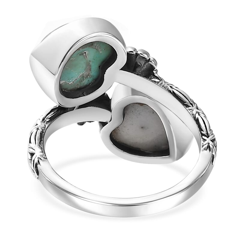 D'Joy Artisan Crafted Royston Turquoise and White Buffalo 5.00 ctw Heart Bypass Ring in Sterling Silver (Size 10.0)