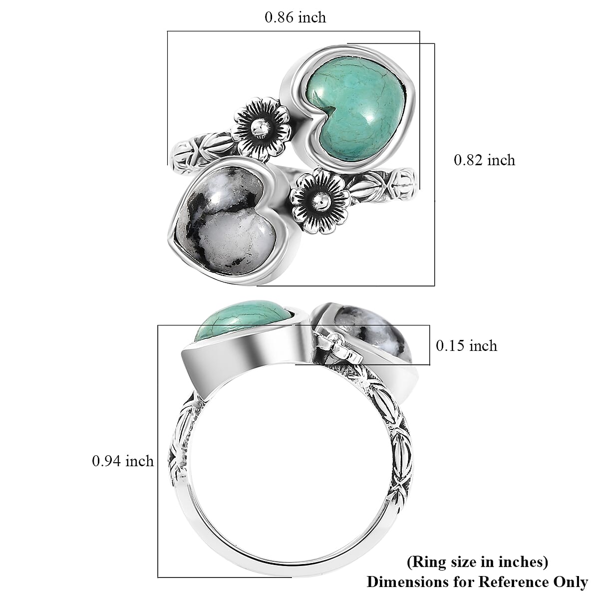 D'Joy Artisan Crafted Royston Turquoise and White Buffalo 5.00 ctw Heart Bypass Ring in Sterling Silver (Size 10.0)