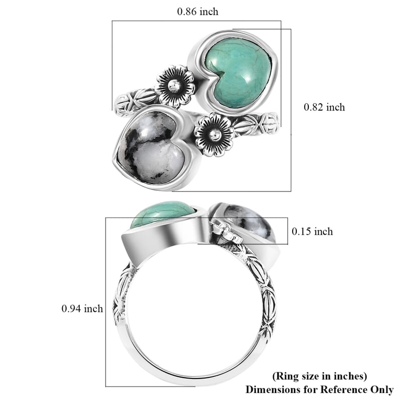 D'Joy Artisan Crafted Royston Turquoise and White Buffalo 5.00 ctw Heart Bypass Ring in Sterling Silver (Size 10.0)