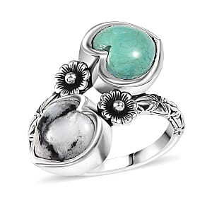 D'Joy Artisan Crafted Royston Turquoise and White Buffalo 5.00 ctw Heart Bypass Ring in Sterling Silver (Size 6.0)