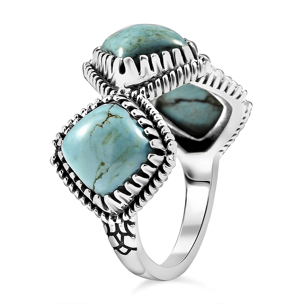 D'Joy Artisan Crafted Royston Turquoise 4.50 ctw 3 Stone Ring in Sterling Silver (Size 5.0) image number 3