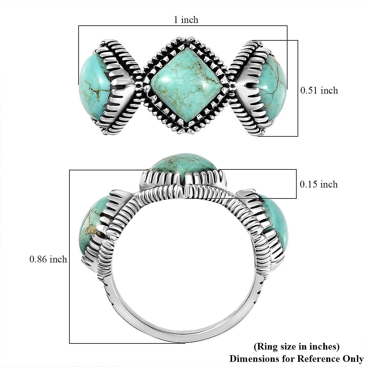 D'Joy Artisan Crafted Royston Turquoise 4.50 ctw 3 Stone Ring in Sterling Silver (Size 5.0) image number 5