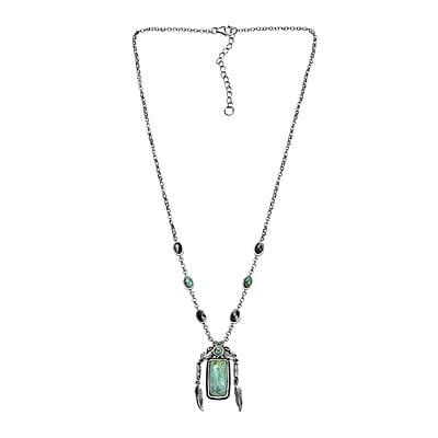 D'Joy Artisan Crafted Royston Turquoise and White Buffalo 13.15 ctw Feather Necklace in Sterling Silver 18 Inches