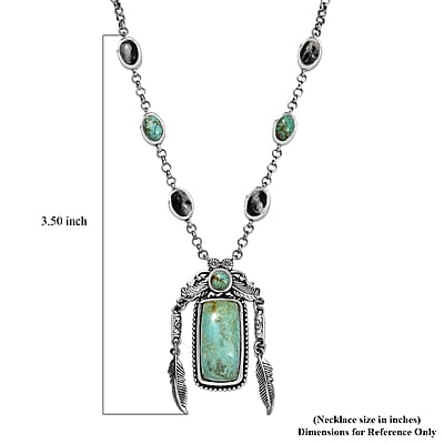 D'Joy Artisan Crafted Royston Turquoise and White Buffalo 13.15 ctw Feather Necklace in Sterling Silver 18 Inches