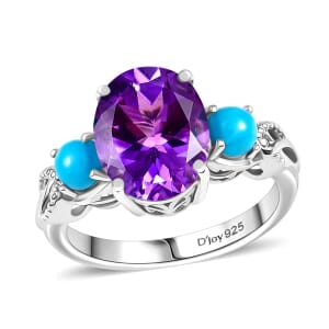 Moroccan Rose and Sleeping Beauty Turquoise 3.90 ctw Mystic Harmony Ring in Platinum Over Sterling Silver (Size 10.0)