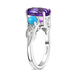D'Joy Moroccan Rose and Sleeping Beauty Turquoise 3.90 ctw Mystic Harmony Ring in Platinum Over Sterling Silver (Size 10.0)