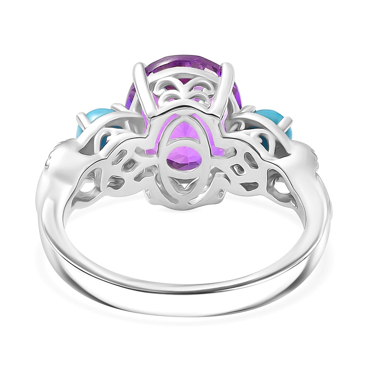 D'Joy Moroccan Rose and Sleeping Beauty Turquoise 3.90 ctw Mystic Harmony Ring in Platinum Over Sterling Silver (Size 10.0)