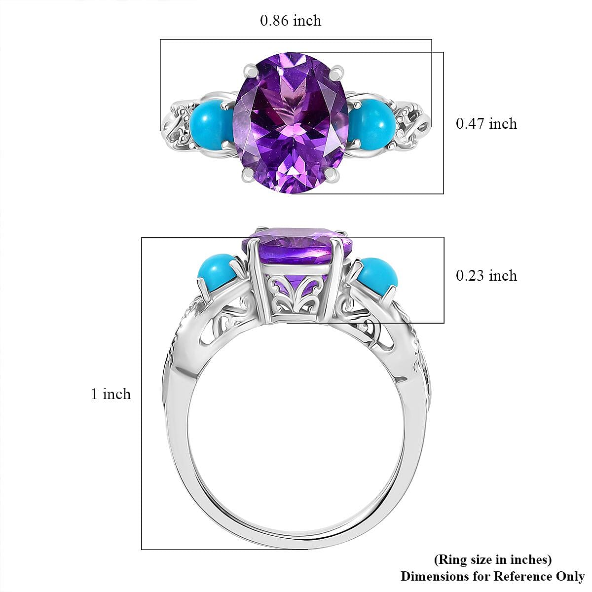 D'Joy Moroccan Rose and Sleeping Beauty Turquoise 3.90 ctw Mystic Harmony Ring in Platinum Over Sterling Silver (Size 10.0)