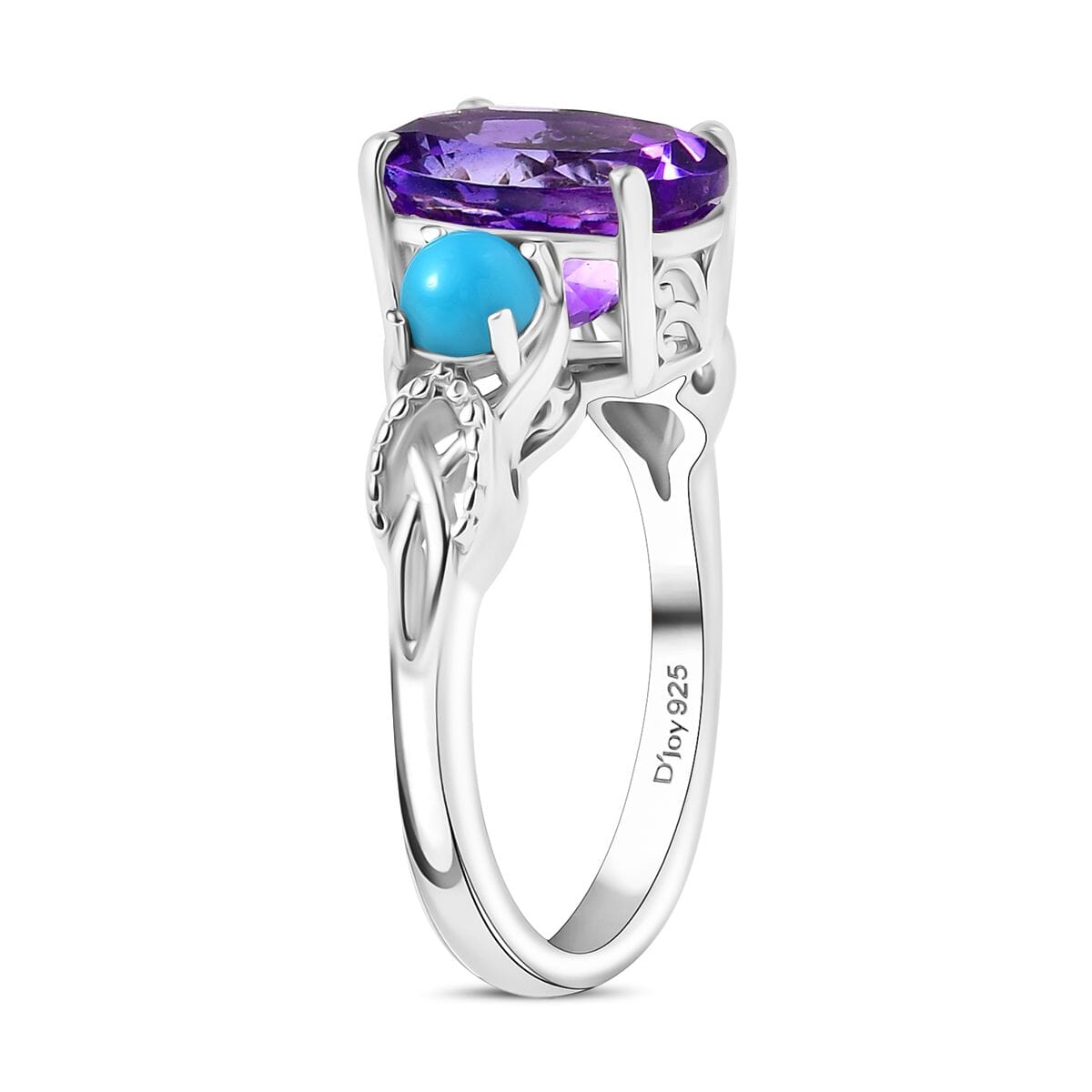 D'Joy Moroccan Rose and Sleeping Beauty Turquoise 3.90 ctw Mystic Harmony Ring in Platinum Over Sterling Silver (Size 5.0) image number 3