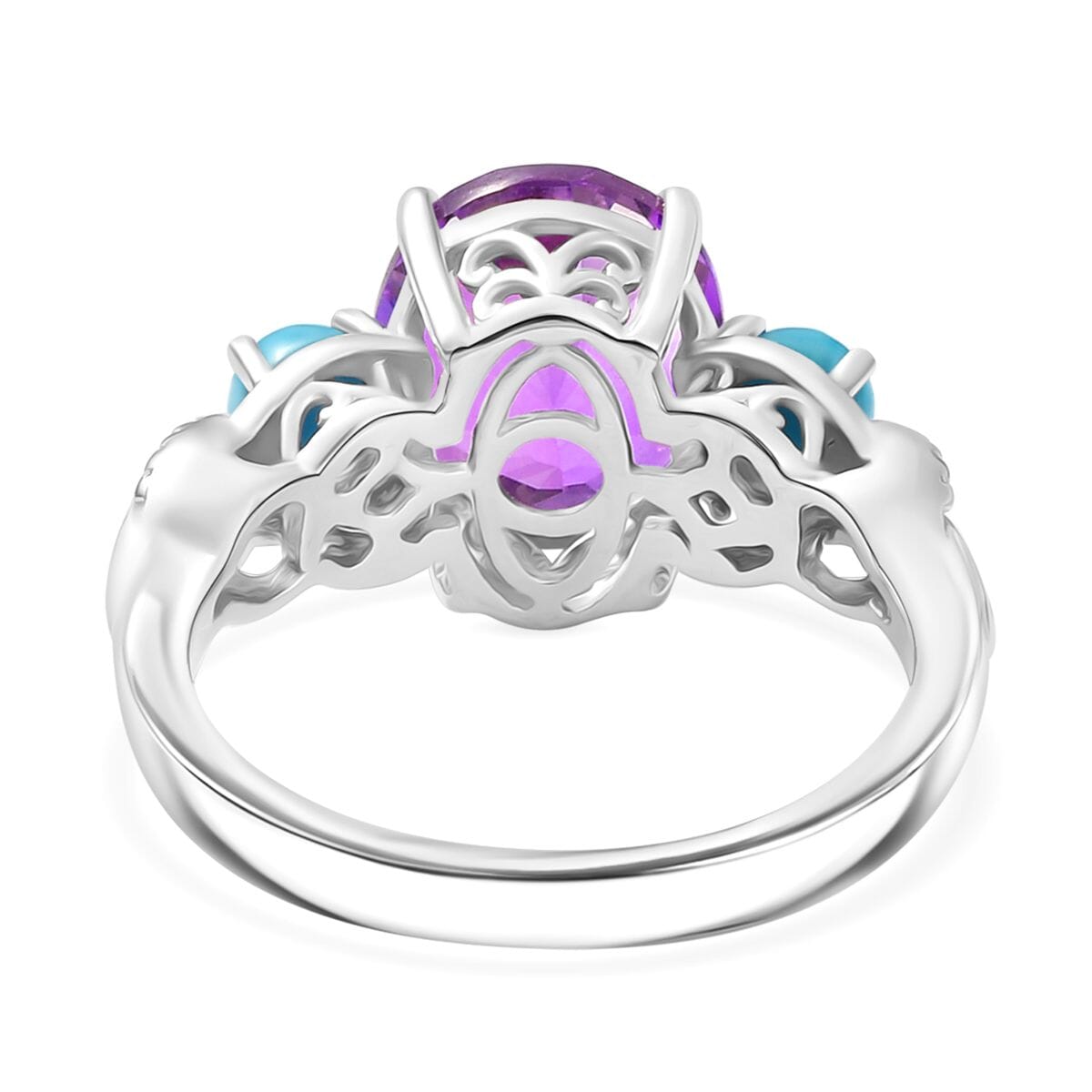 D'Joy Moroccan Rose and Sleeping Beauty Turquoise 3.90 ctw Mystic Harmony Ring in Platinum Over Sterling Silver (Size 5.0) image number 4