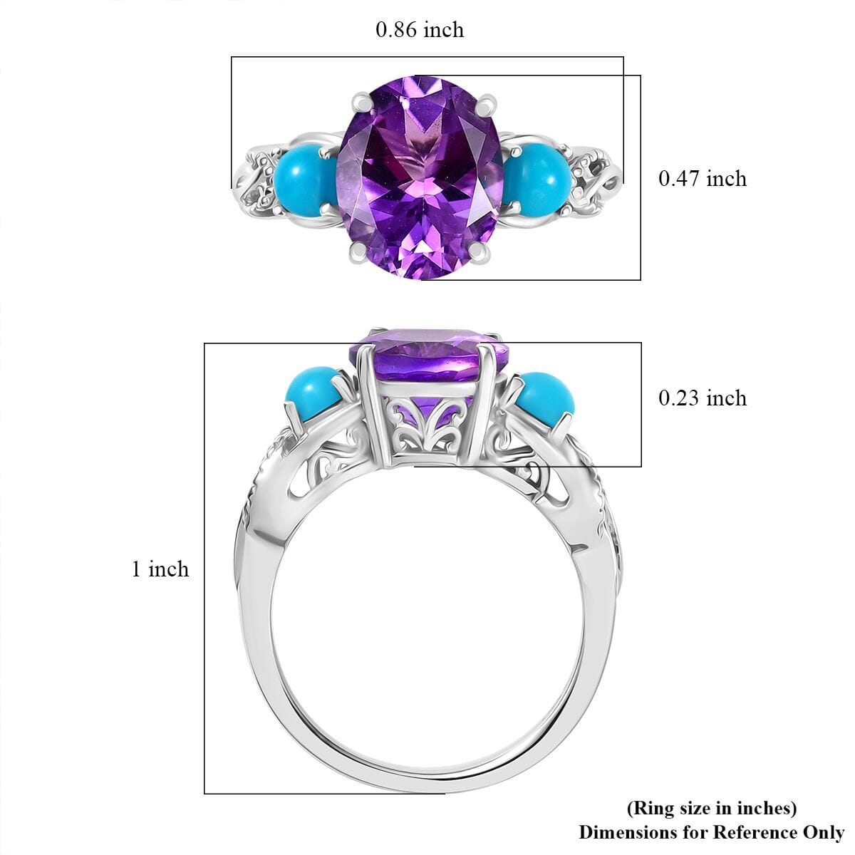 D'Joy Moroccan Rose and Sleeping Beauty Turquoise 3.90 ctw Mystic Harmony Ring in Platinum Over Sterling Silver (Size 5.0) image number 5