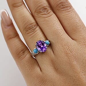 D'Joy Moroccan Rose and Sleeping Beauty Turquoise 3.90 ctw Mystic Harmony Ring in Platinum Over Sterling Silver (Size 9.0)