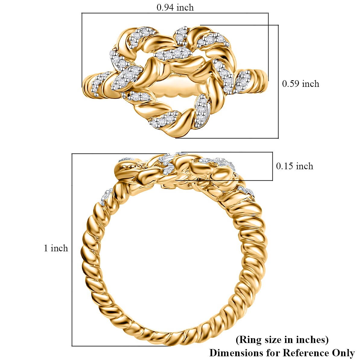 GP Amore Collection Diamond 0.20 ctw Love Knot Ring in 18K Vermeil Yellow Gold Over Sterling Silver (Size 10.0)