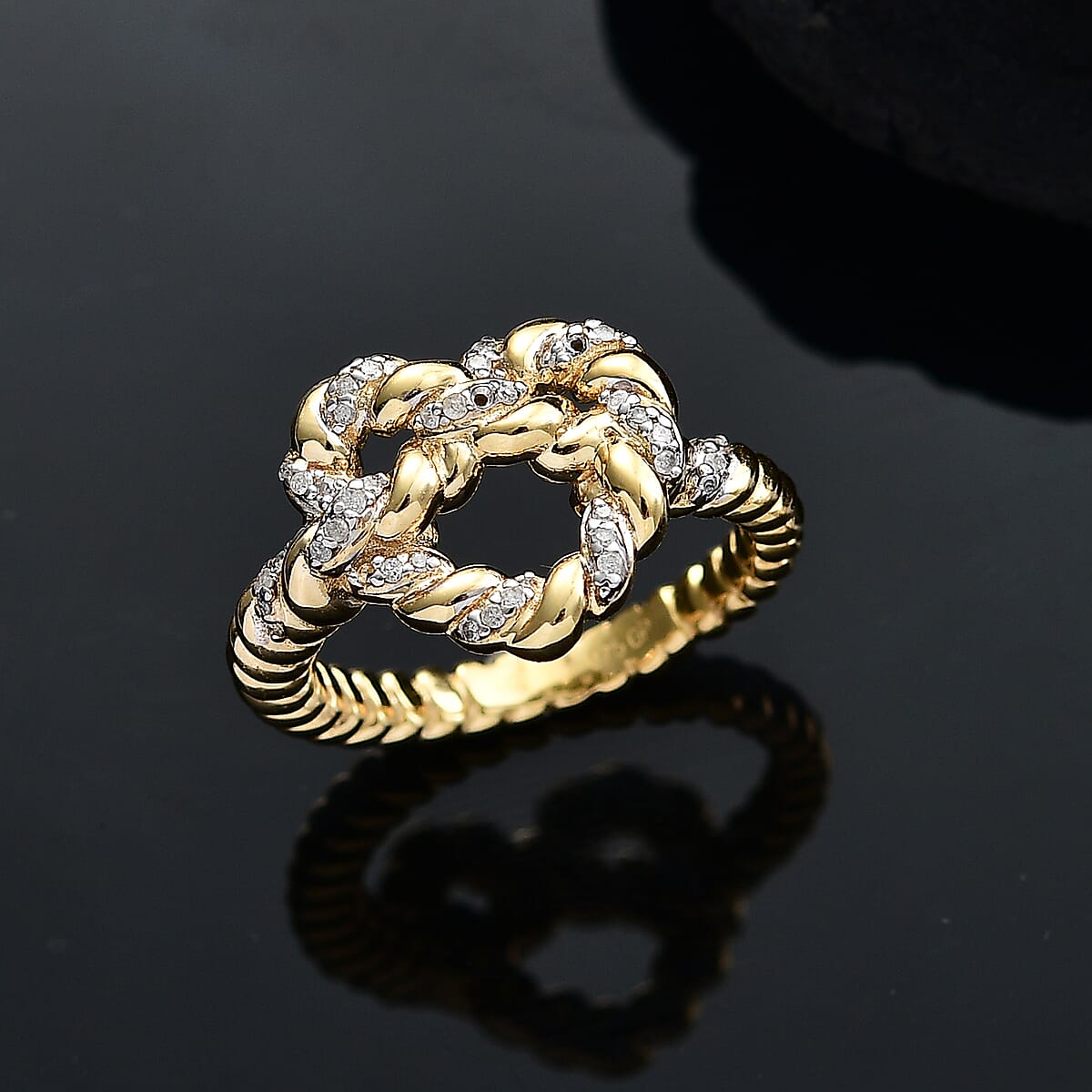 GP Amore Collection Diamond 0.20 ctw Love Knot Ring in 18K Vermeil Yellow Gold Over Sterling Silver (Size 7.0) image number 1