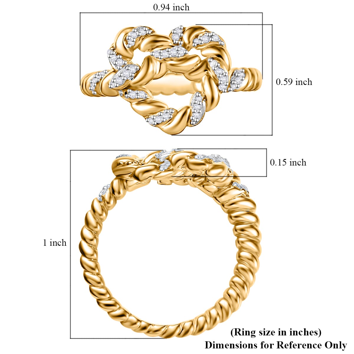 GP Amore Collection Diamond 0.20 ctw Love Knot Ring in 18K Vermeil Yellow Gold Over Sterling Silver (Size 8.0) image number 5