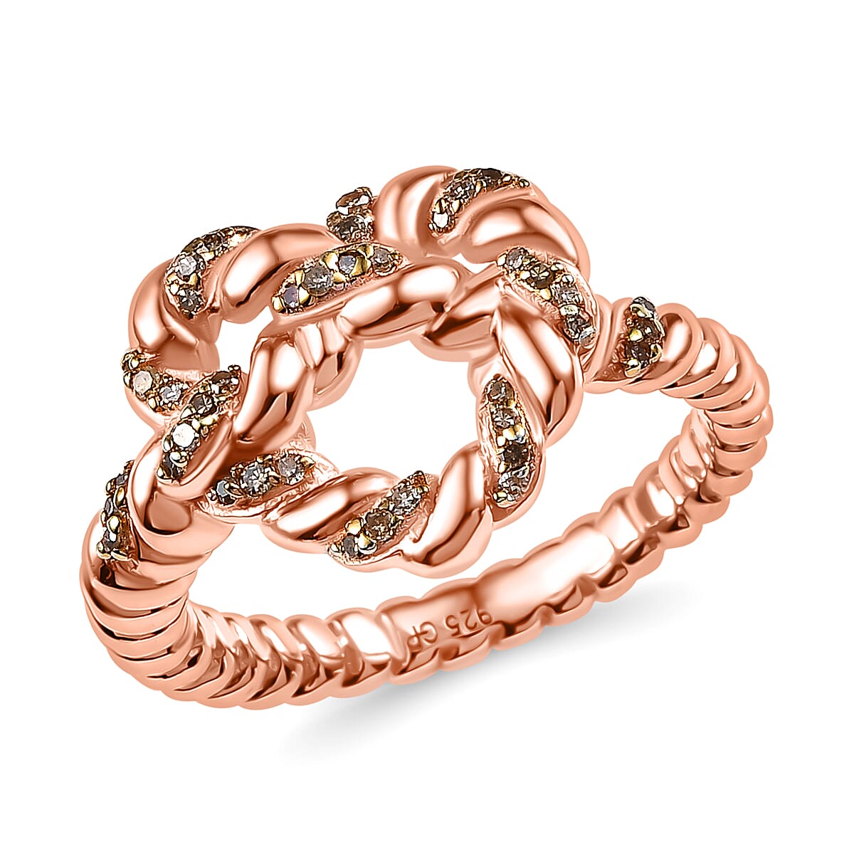 GP Amore Collection Natural Champagne Diamond 0.20 ctw Love Knot Ring in 18K Vermeil Rose Gold Over Sterling Silver (Size 6.0) image number 0