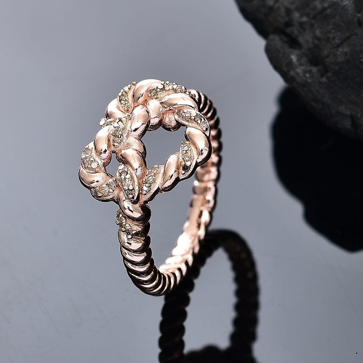 GP Amore Collection Natural Champagne Diamond 0.20 ctw Love Knot Ring in 18K Vermeil Rose Gold Over Sterling Silver (Size 6.0) image number 1