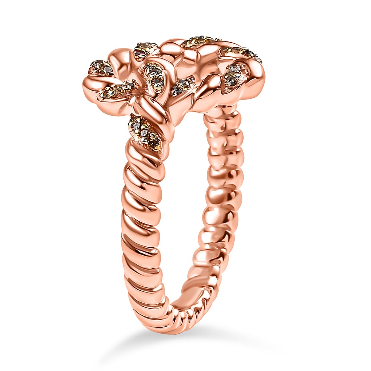 GP Amore Collection Natural Champagne Diamond 0.20 ctw Love Knot Ring in 18K Vermeil Rose Gold Over Sterling Silver (Size 6.0) image number 3
