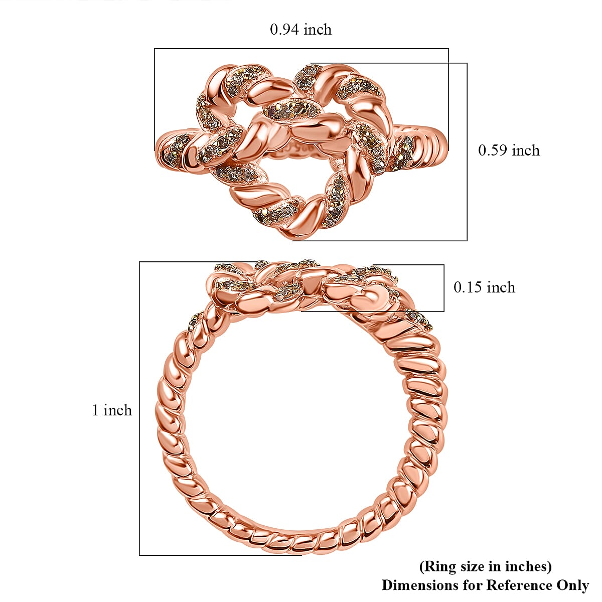 GP Amore Collection Natural Champagne Diamond 0.20 ctw Love Knot Ring in 18K Vermeil Rose Gold Over Sterling Silver (Size 6.0) image number 5