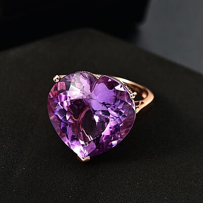 D'Joy AAA Rose De France Amethyst 25.00 ctw Heart Ring in 18K Vermeil Rose Gold Over Sterling Silver (Size 10.0)