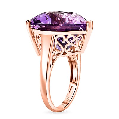 D'Joy AAA Rose De France Amethyst 25.00 ctw Heart Ring in 18K Vermeil Rose Gold Over Sterling Silver (Size 10.0)