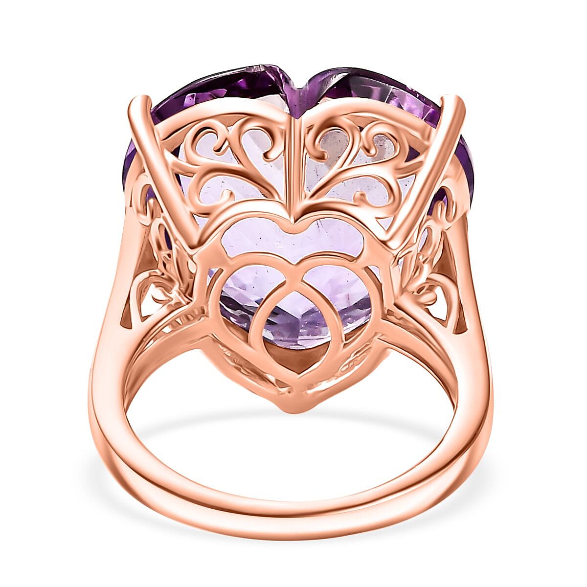 D'Joy AAA Rose De France Amethyst 25.00 ctw Heart Ring in 18K Vermeil Rose Gold Over Sterling Silver (Size 10.0)