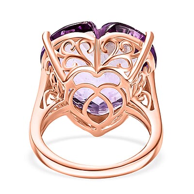 D'Joy AAA Rose De France Amethyst 25.00 ctw Heart Ring in 18K Vermeil Rose Gold Over Sterling Silver (Size 10.0)