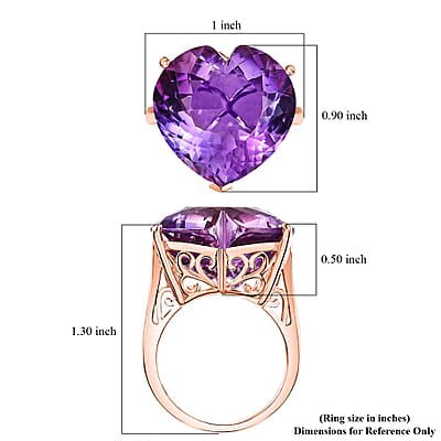 D'Joy AAA Rose De France Amethyst 25.00 ctw Heart Ring in 18K Vermeil Rose Gold Over Sterling Silver (Size 10.0)