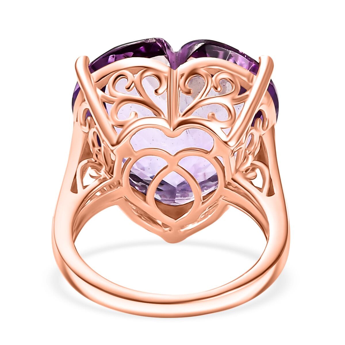 AAA Rose De France Amethyst 25.00 ctw Heart Ring in 18K Vermeil Rose Gold Over Sterling Silver (Size 11.0) image number 4