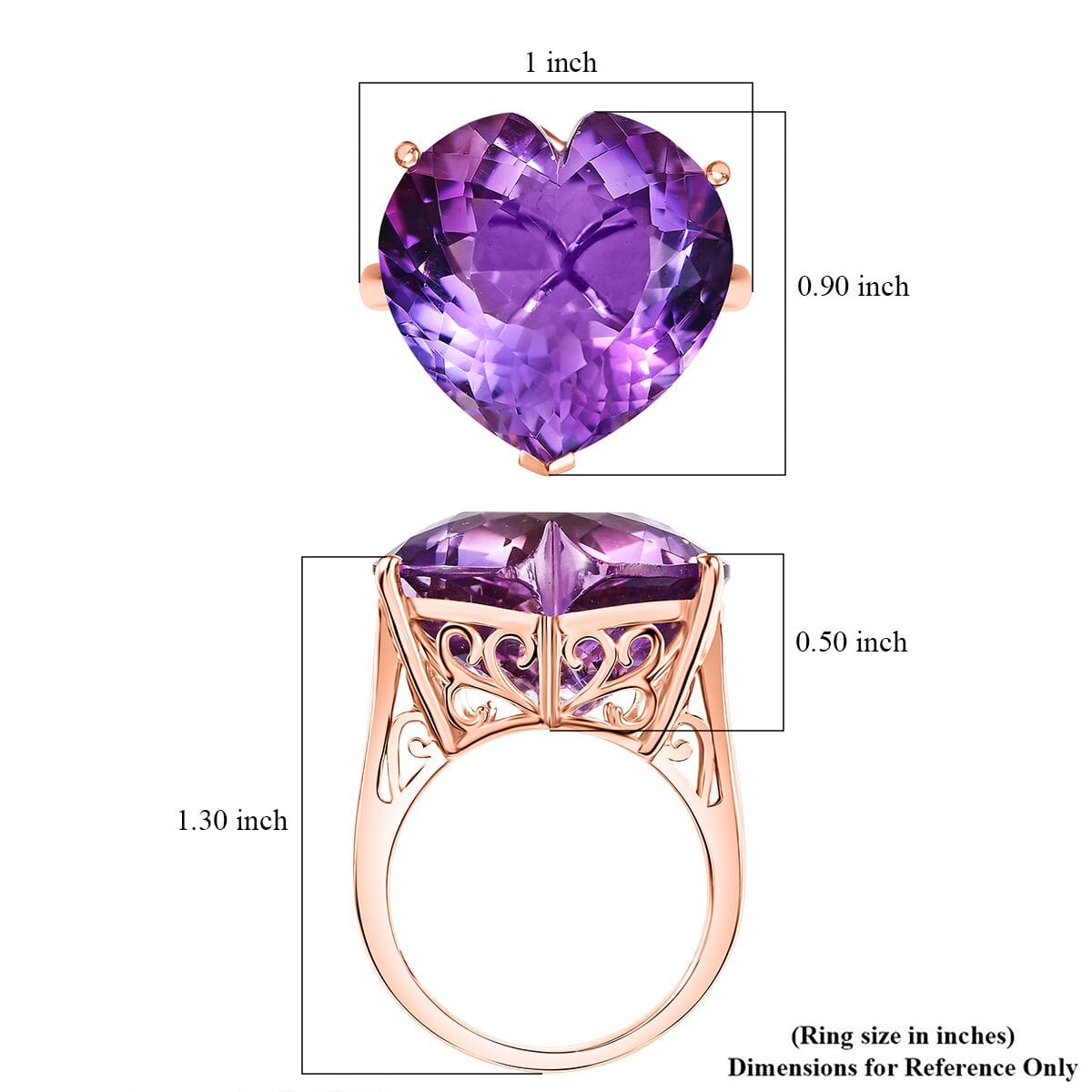 AAA Rose De France Amethyst 25.00 ctw Heart Ring in 18K Vermeil Rose Gold Over Sterling Silver (Size 6.0) image number 5