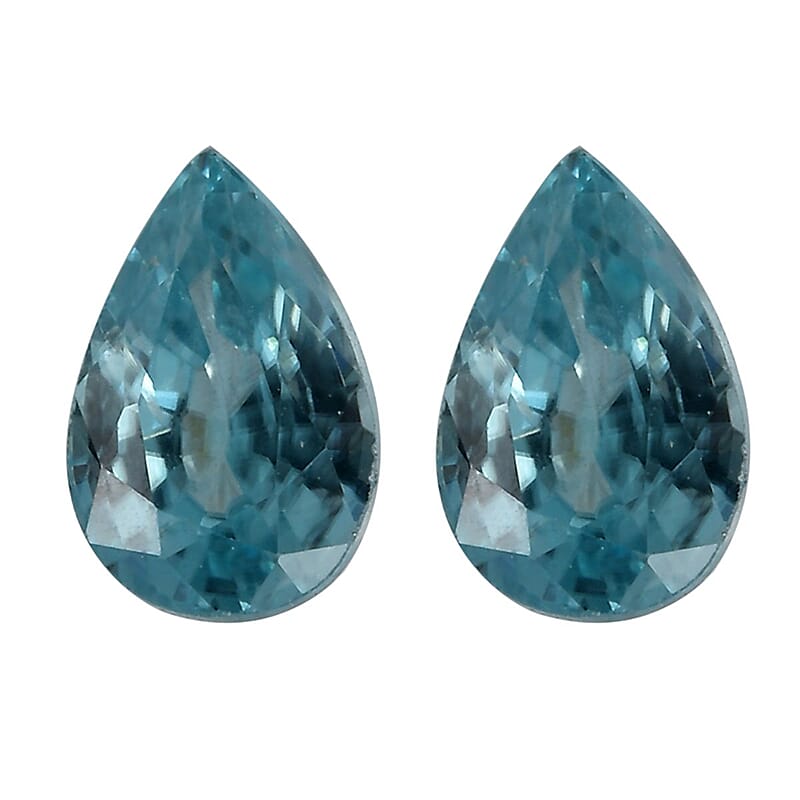 Blue Zircon Set of 2 (Pear 6x4 mm) 1.10 ctw