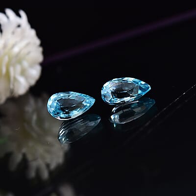 Blue Zircon Set of 2 (Pear 6x4 mm) 1.10 ctw