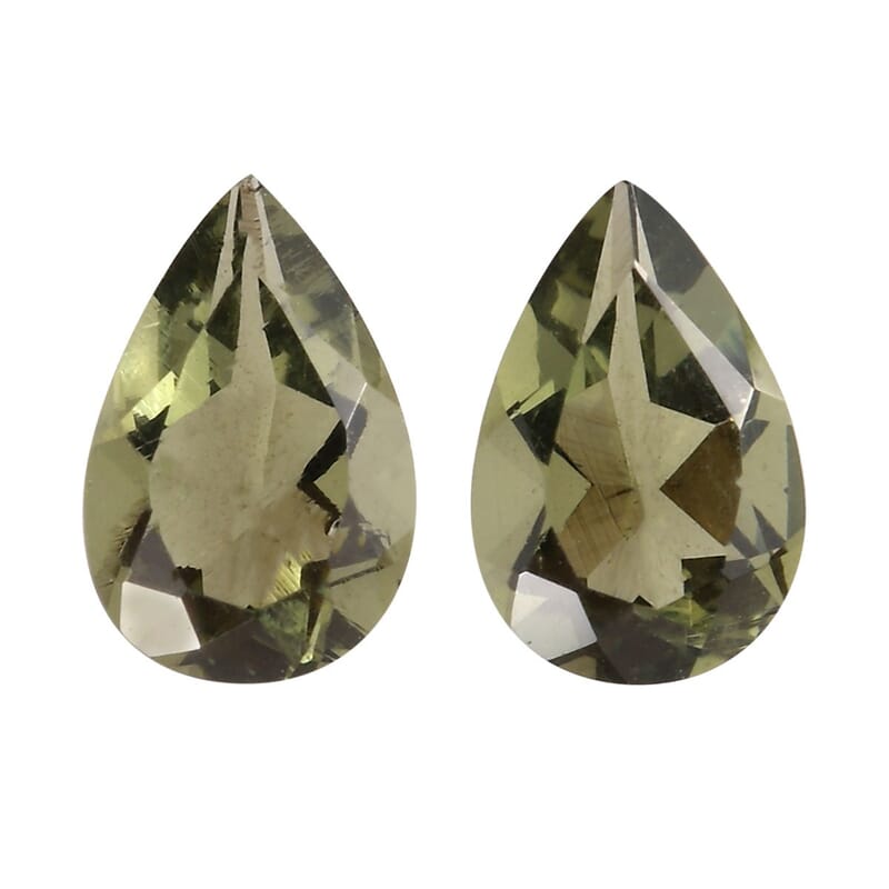 AA Bohemian Moldavite Set of 2 (Pear 6x4 mm) 0.63 ctw
