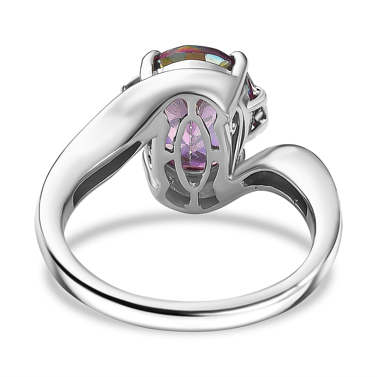D'Joy Crimson Mystic Topaz 4.20 ctw Celestial Allure Ring in Rhodium Over Sterling Silver (Size 10.0)