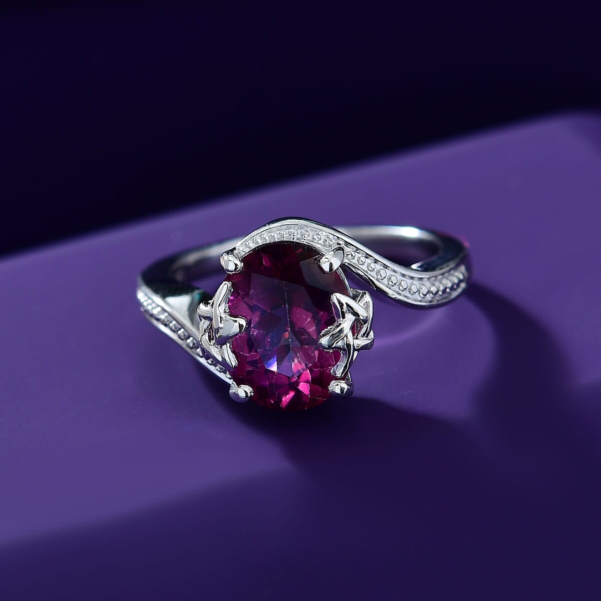 D'Joy Crimson Mystic Topaz 4.20 ctw Celestial Allure Ring in Rhodium Over Sterling Silver (Size 7.0) image number 1