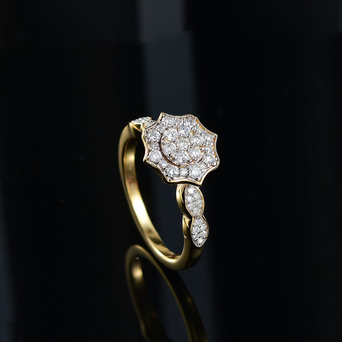 GP Royal Art Deco Collection Luxuriant Lab Grown Diamond G, SI 0.50 ctw Ring in 18K Vermeil Yellow Gold Over Sterling Silver (Size 7.0) image number 1