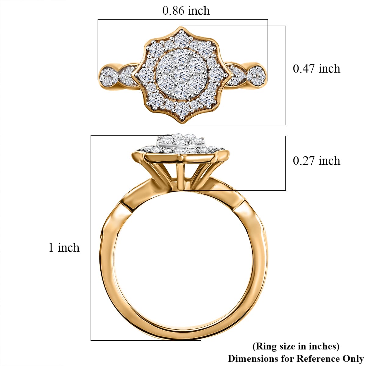 GP Royal Art Deco Collection Luxuriant Lab Grown Diamond G, SI 0.50 ctw Ring in 18K Vermeil Yellow Gold Over Sterling Silver (Size 7.0) image number 5