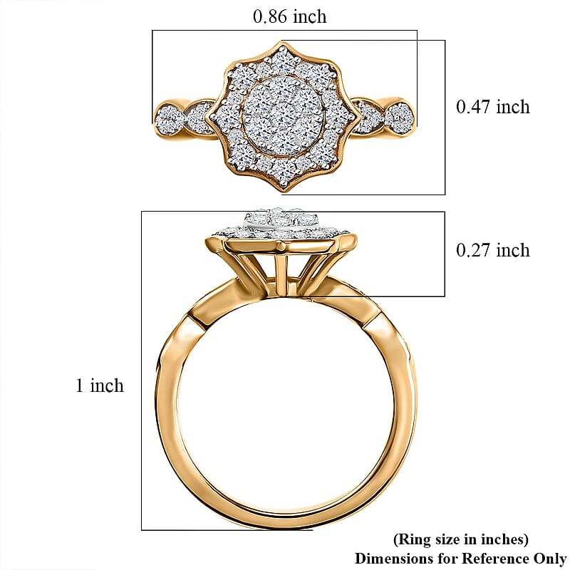 GP Royal Art Deco Collection Lab Grown Diamond G, SI 0.50 ctw Ring in 18K Vermeil Yellow Gold Over Sterling Silver (Size 7.0)