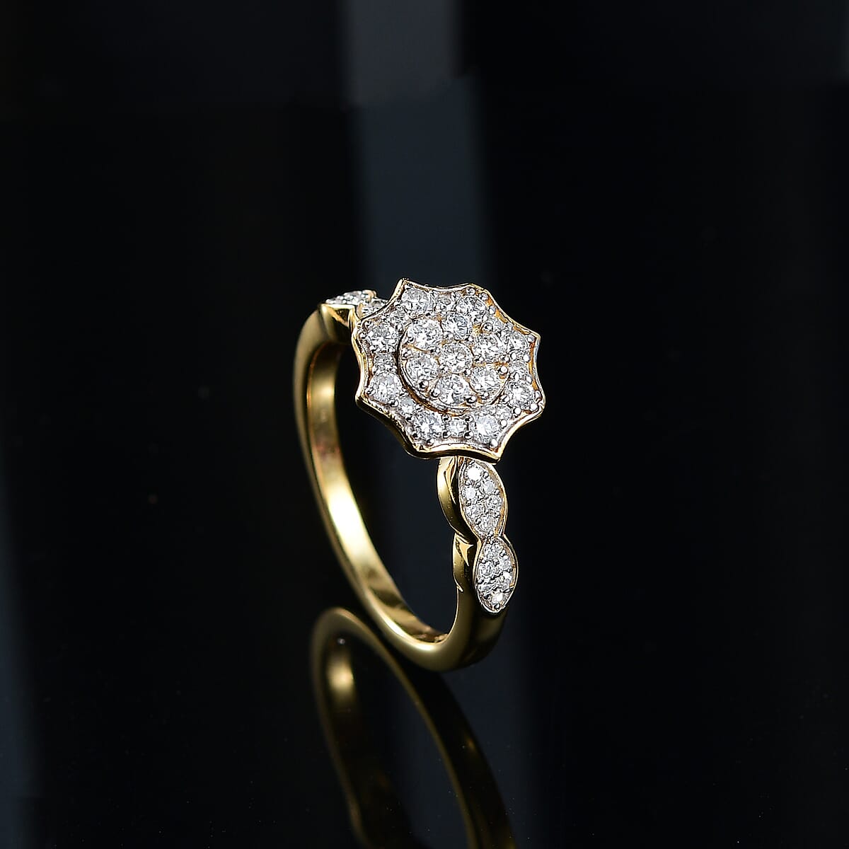 GP Royal Art Deco Collection Lab Grown Diamond G, SI 0.50 ctw Ring in 18K Vermeil Yellow Gold Over Sterling Silver (Size 9.0) image number 1
