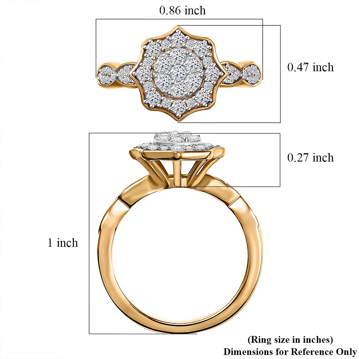 GP Royal Art Deco Collection Lab Grown Diamond G, SI 0.50 ctw Ring in 18K Vermeil Yellow Gold Over Sterling Silver (Size 9.0) image number 5