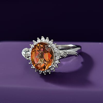 Twilight Mystic Topaz, White Zircon Ember Glow Ring in Rhodium Over Sterling Silver (Size 10.0) 2.65 ctw