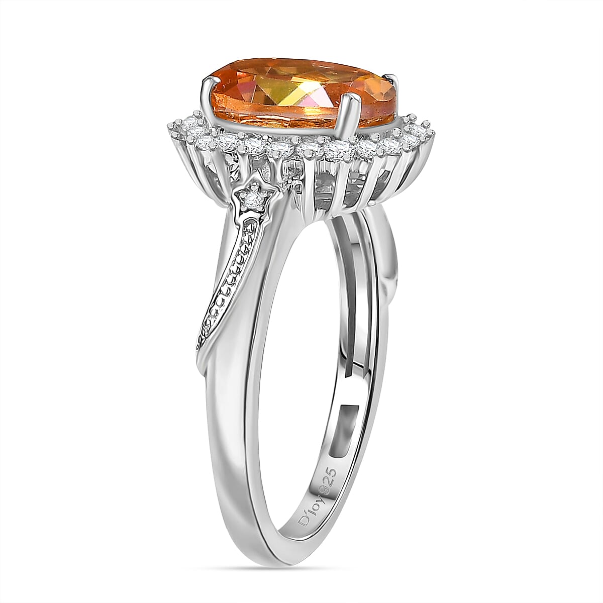 Twilight Mystic Topaz, White Zircon Ember Glow Ring in Rhodium Over Sterling Silver (Size 10.0) 2.65 ctw