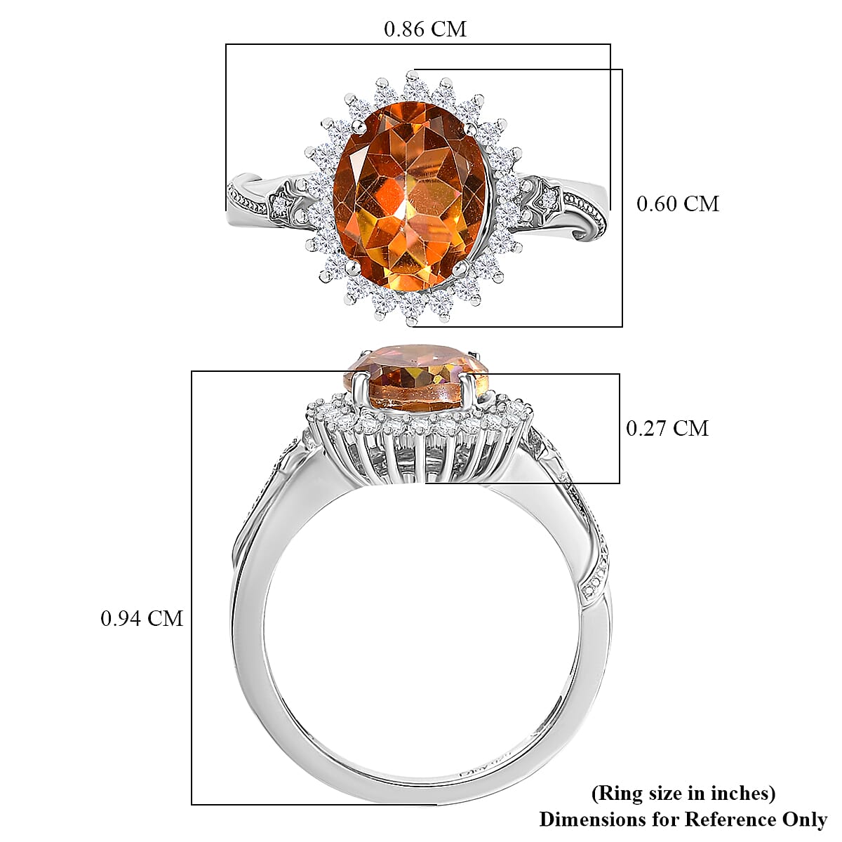 Twilight Mystic Topaz, White Zircon Ember Glow Ring in Rhodium Over Sterling Silver (Size 10.0) 2.65 ctw