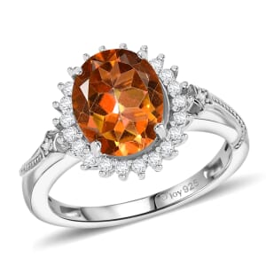 D'Joy Twilight Mystic Topaz and White Zircon 2.65 ctw Ember Glow Ring in Rhodium Over Sterling Silver (Size 7.0) 