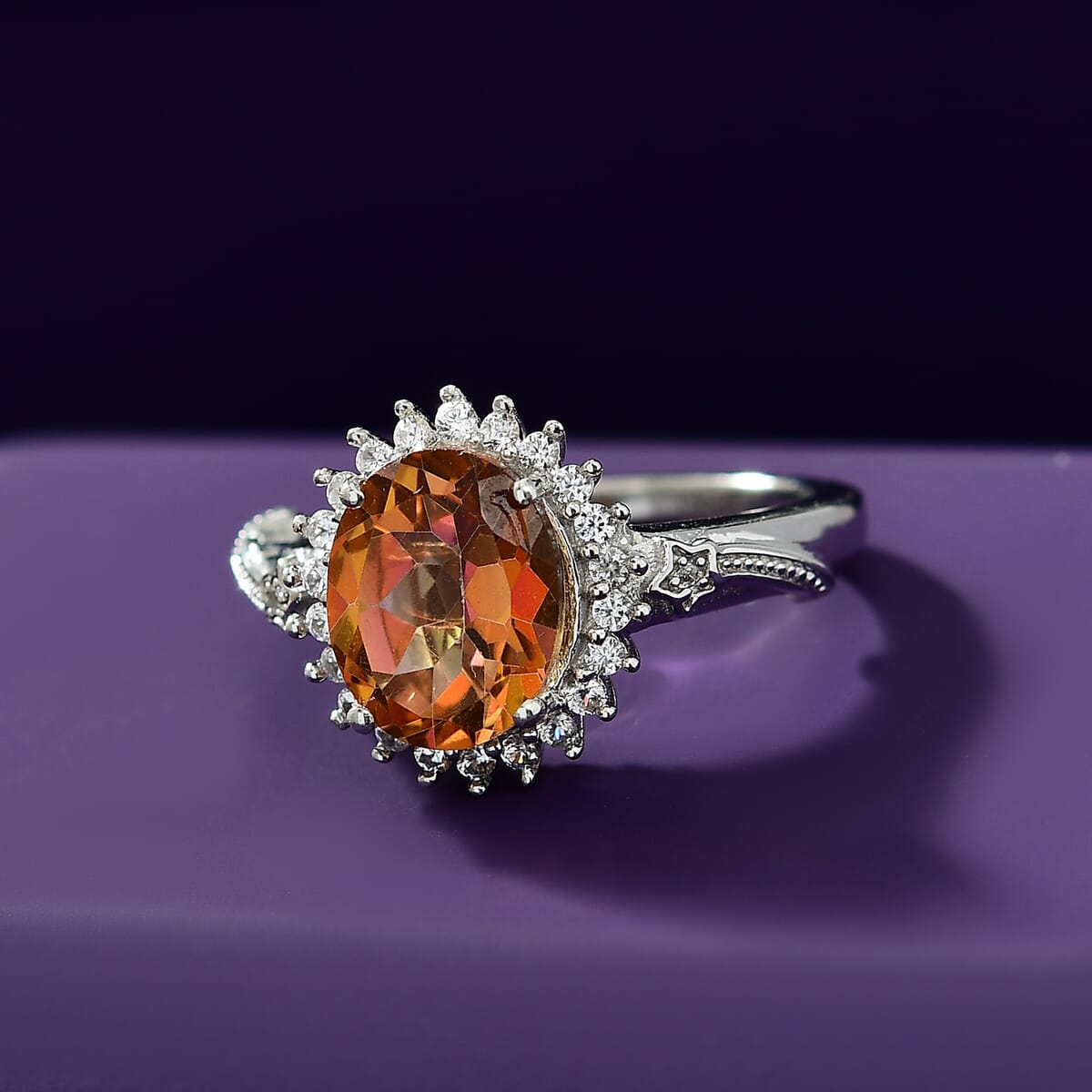 D'Joy Twilight Mystic Topaz and White Zircon 2.65 ctw Ember Glow Ring in Rhodium Over Sterling Silver (Size 7.0)  image number 1
