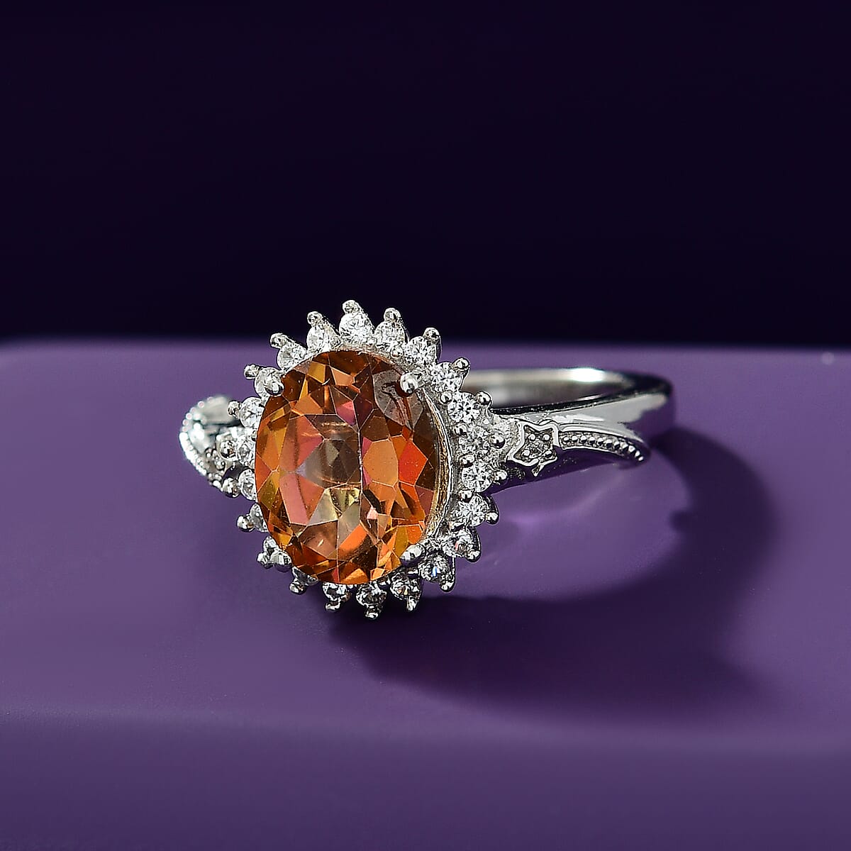 D'Joy Twilight Mystic Topaz and White Zircon 2.65 ctw Ember Glow Ring in Rhodium Over Sterling Silver (Size 9.0)  image number 1