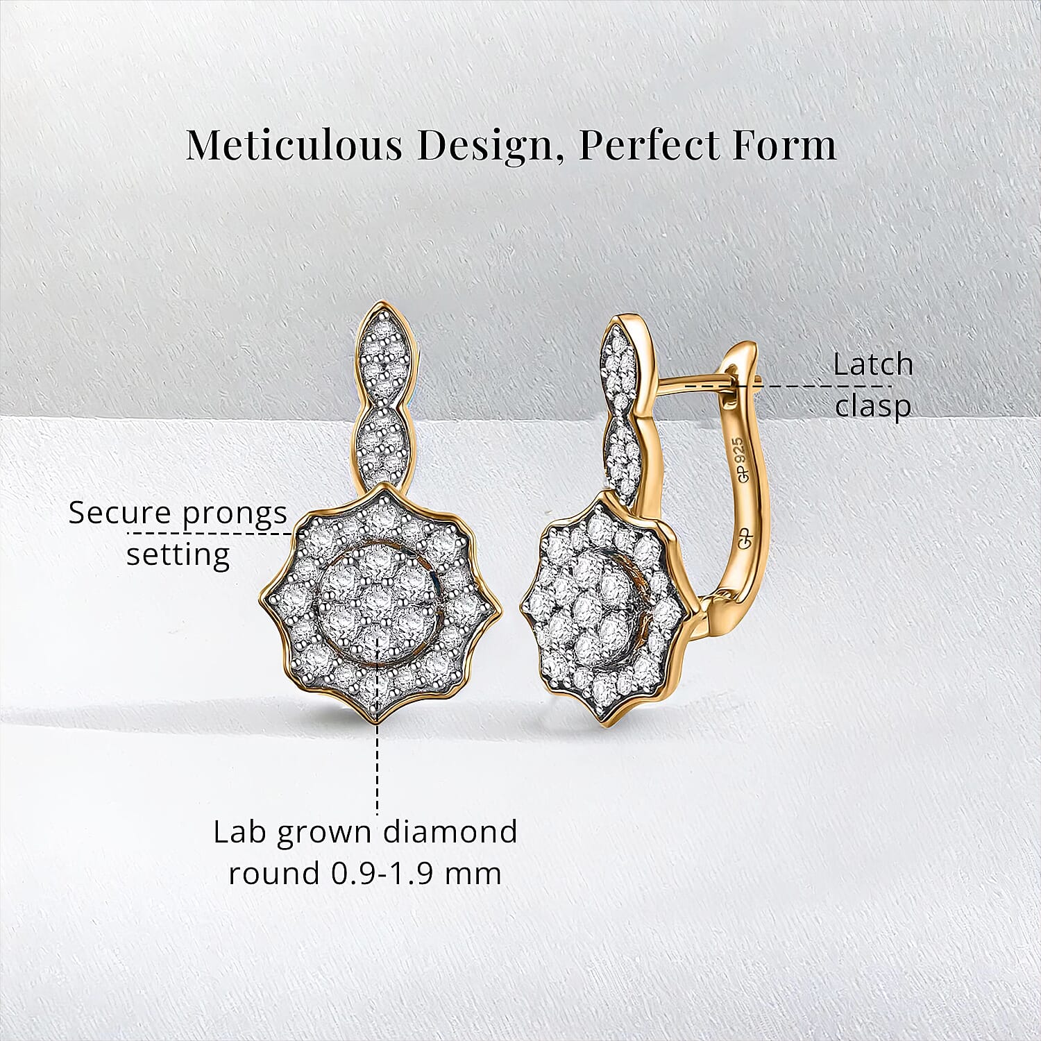 GP Royal Art Deco Collection Lab Grown Diamond G SI 1.00 ctw Earrings in 18K Vermeil YG Over Sterling Silver