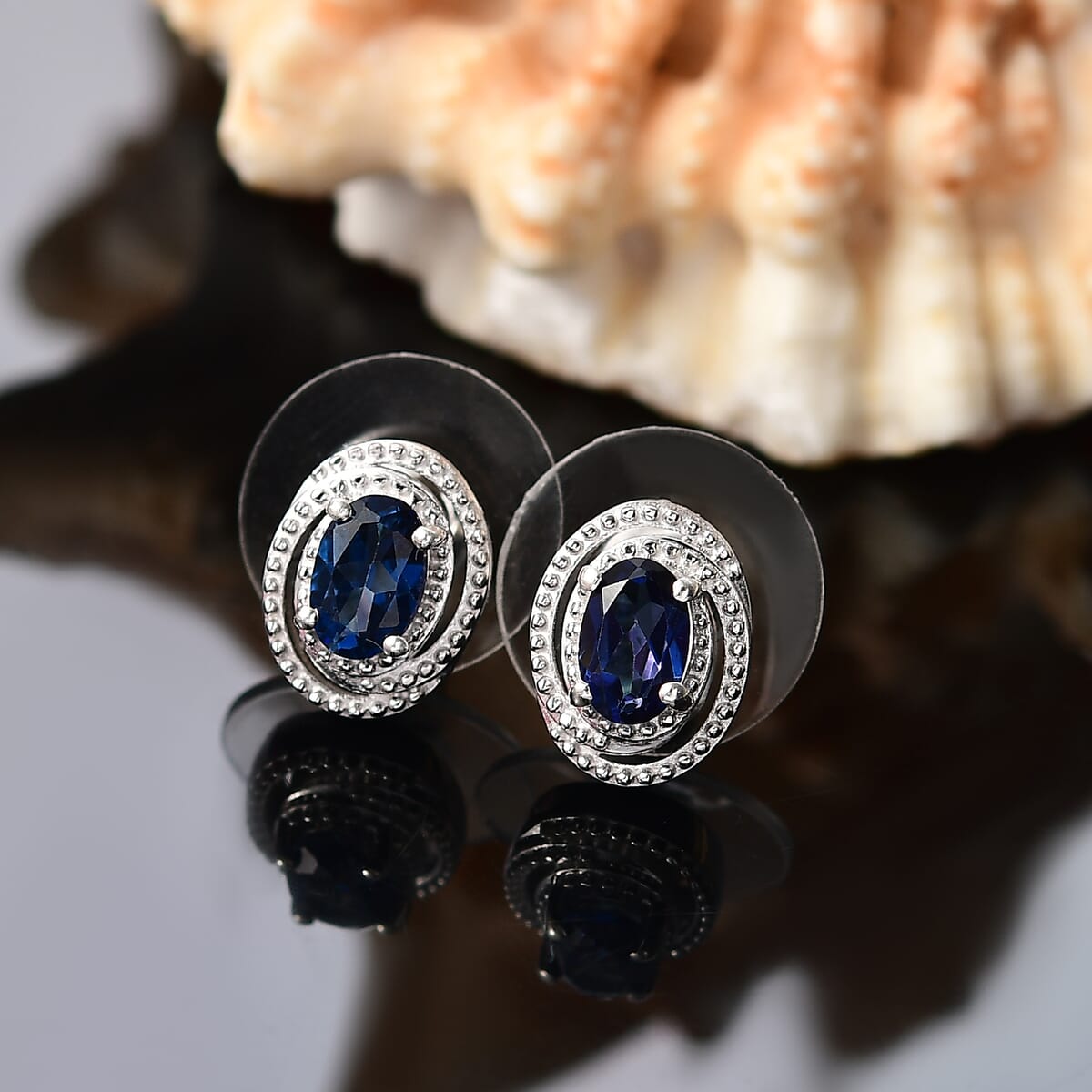 D'Joy Blue Passion Mystic Topaz 1.05 ctw Stud Earrings in Rhodium Over Sterling Silver image number 1