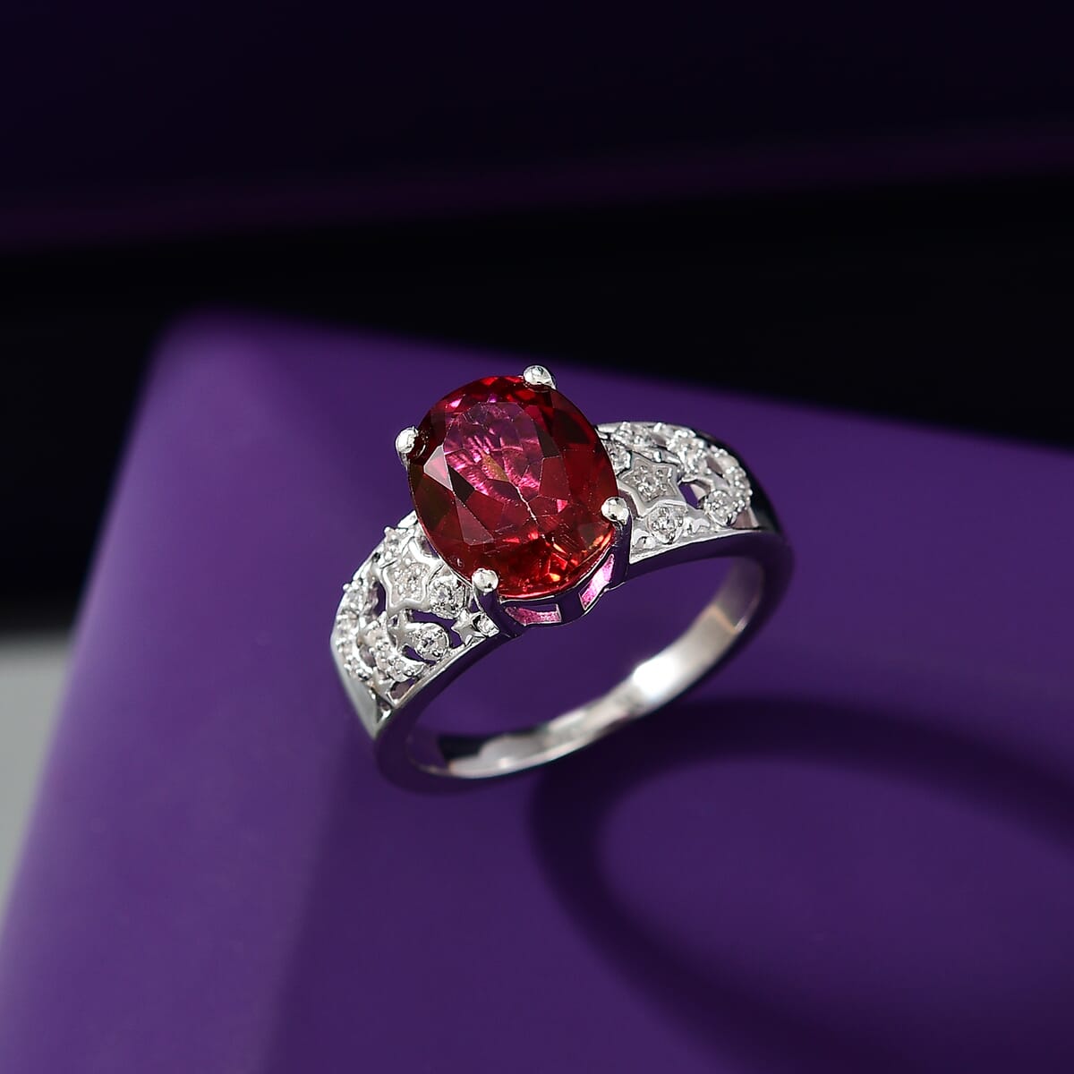 D'Joy Mystic Peony Topaz and White Zircon 3.40 ctw Celestial Ring in Rhodium Over Sterling Silver (Size 7.0) image number 1